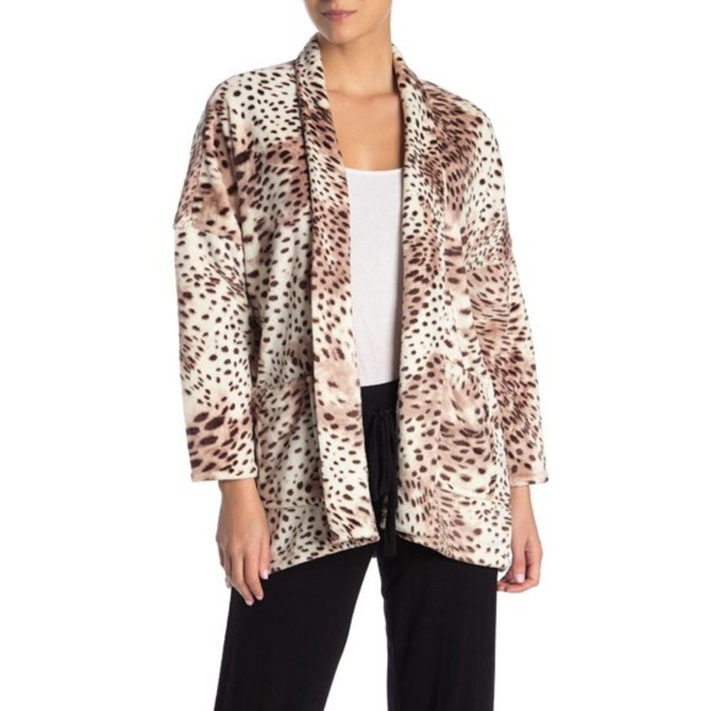 NWT Nordstrom N Natori Fleece Leopard Print Robe
